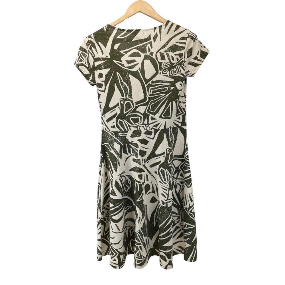 Chaps Womens Olive Green White Tropical Palm Leaf Faux Wrap A-Line Dress Size M - Picture 6 of 16